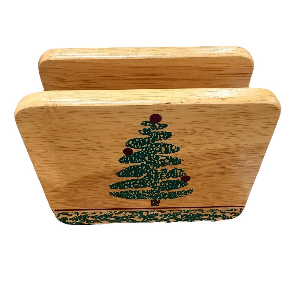 Furio Vintage Wood Christmas Tree Holiday Napkin Holder 1999 Taiwan